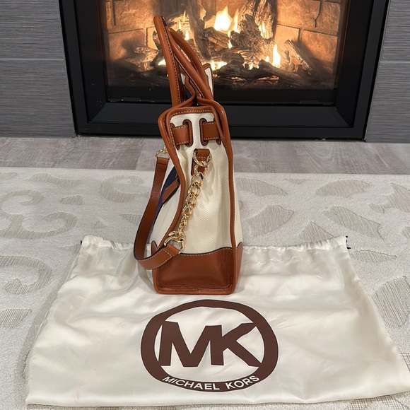 NWT MICHAEL KORS Hamilton mono stripe navy large canvas tote a - Picture 2 of 9